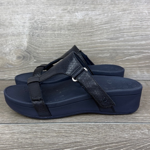 Vionic Ellie Navy Blue Snakeskin Women’s Sz 7 Hook & Loop Platform Sandals - Picture 3 of 10